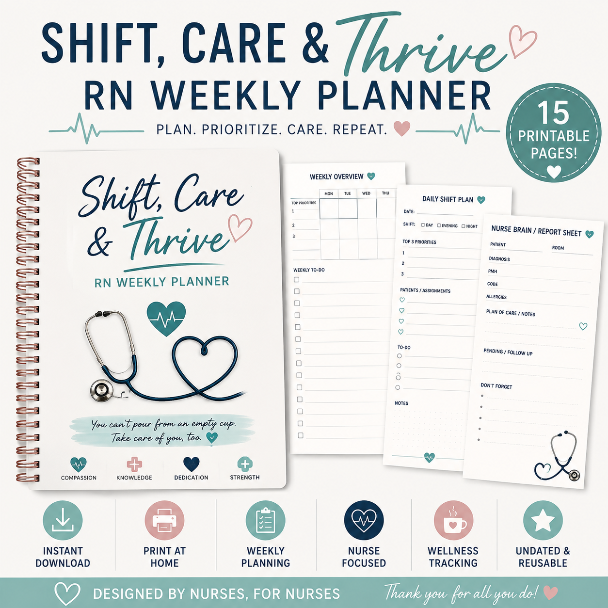 Shift, Care & Thrive — RN Weekly Planner PDF