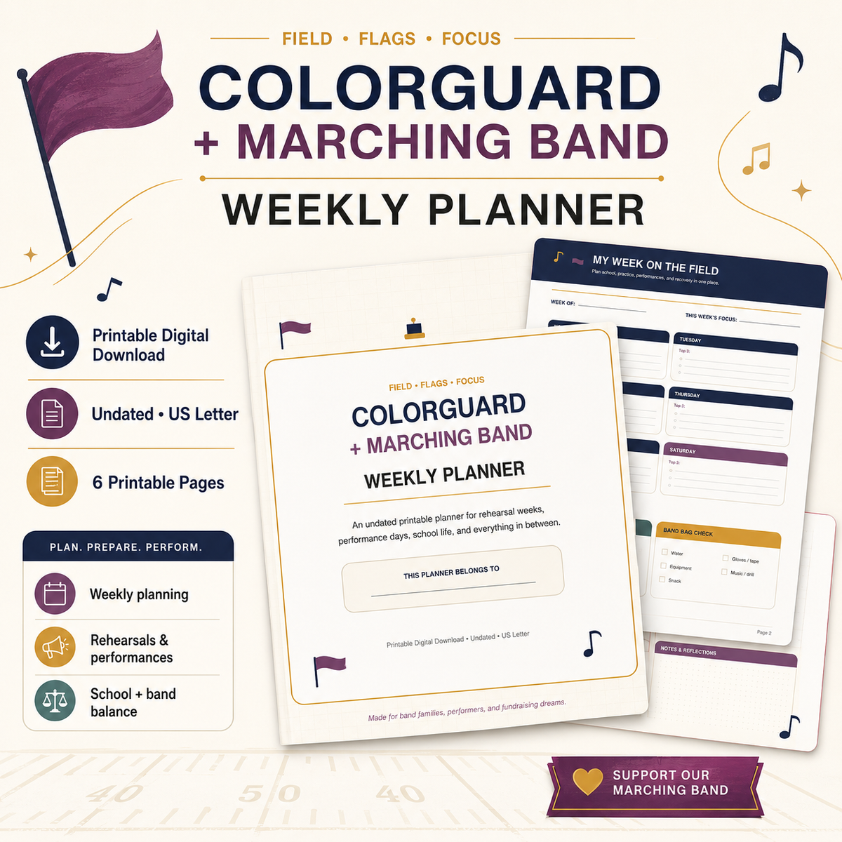 Download the Colorguard + Marching Band Weekly Planner PDF