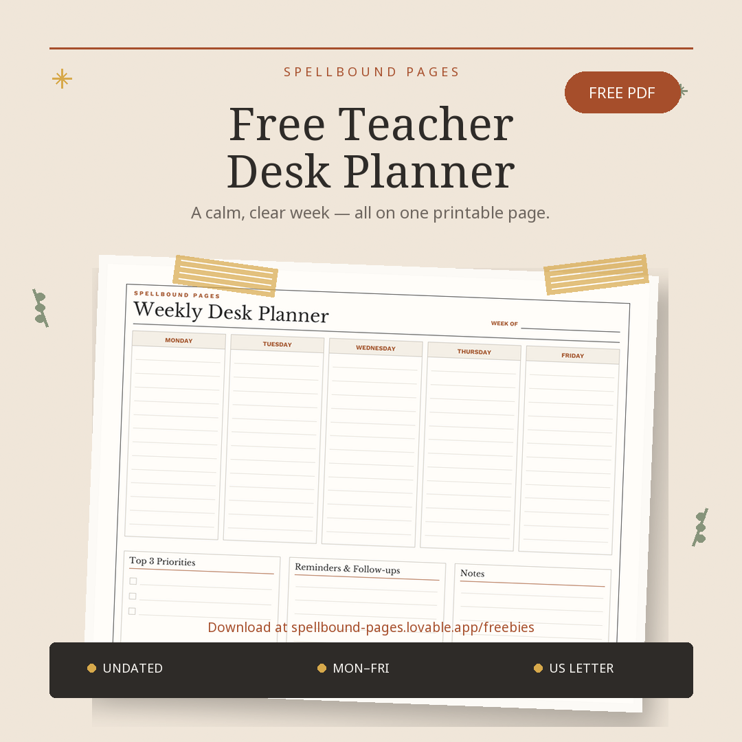 FREE printable teacher planner PDF (2026–27 school year)